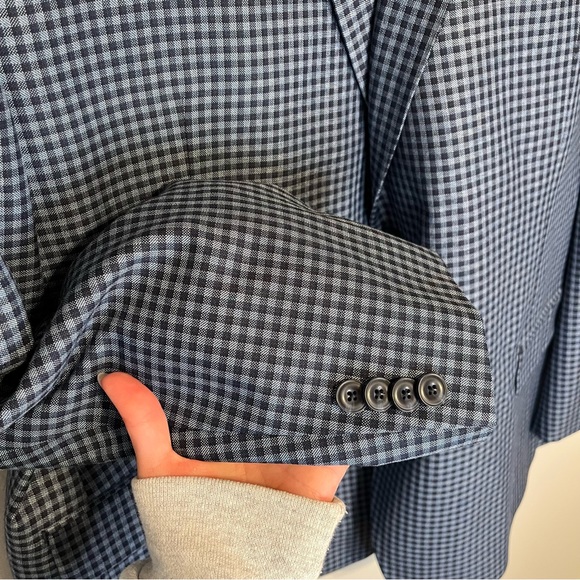 Michael Kors Men’s Sports Coat Blazer Navy and Blue Check Size 50R - Picture 10 of 14